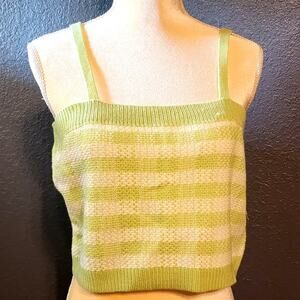 It's Our Time Plaid Green White Plaid Combo Sweater Cropped Tank Medium